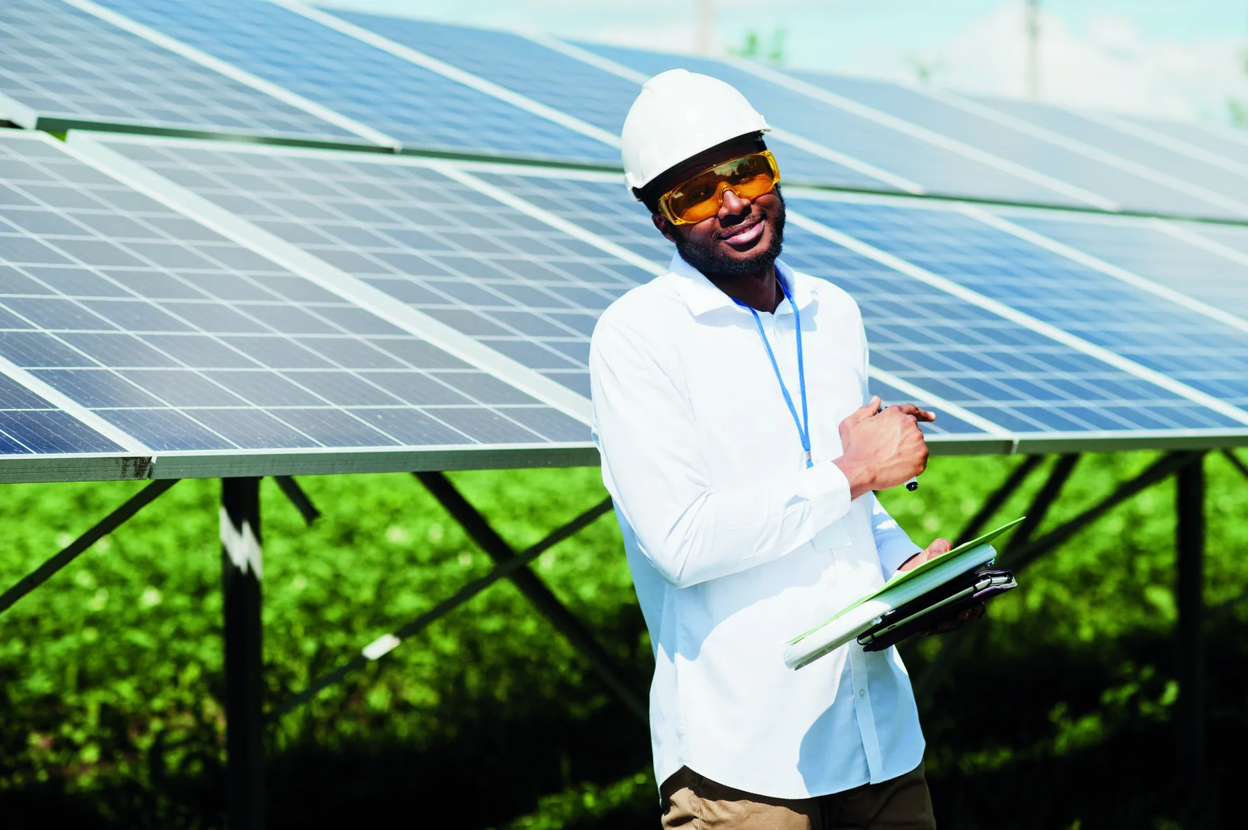 Engineer inspecting a solar installation